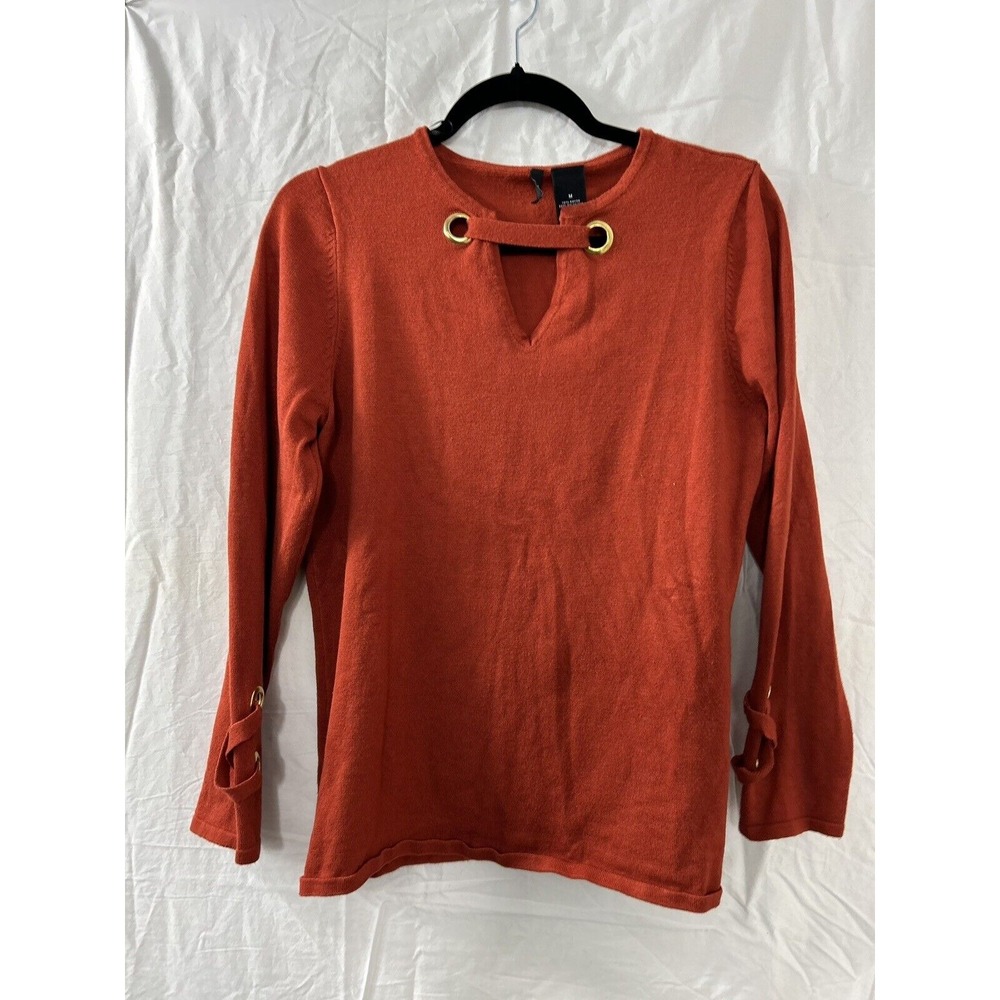 New Directions Burnt Orange Pullover Sweater V-Neck Sz M Long Sleeves Soft Cozy